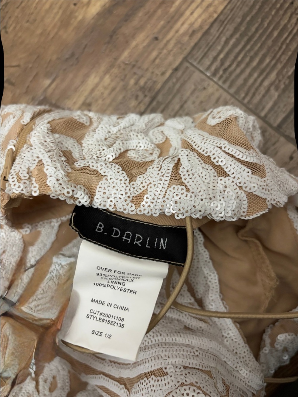 B Darlin White Lace Appliqué Sheath Dress with Nude Illusion - Picture 2 of 2